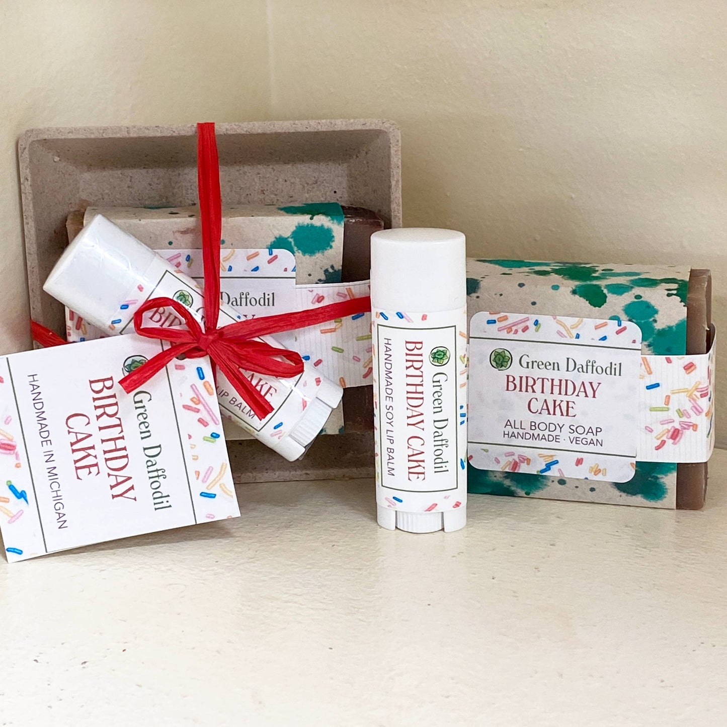 Birthday Cake Soap & Lip Balm Dish Gift Set