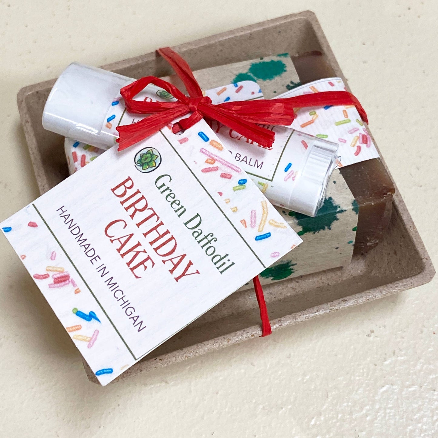 Birthday Cake Soap & Lip Balm Dish Gift Set