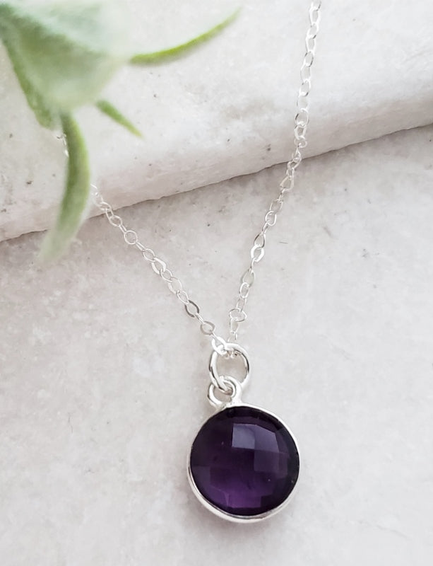 Silver Round Amethyst Necklace