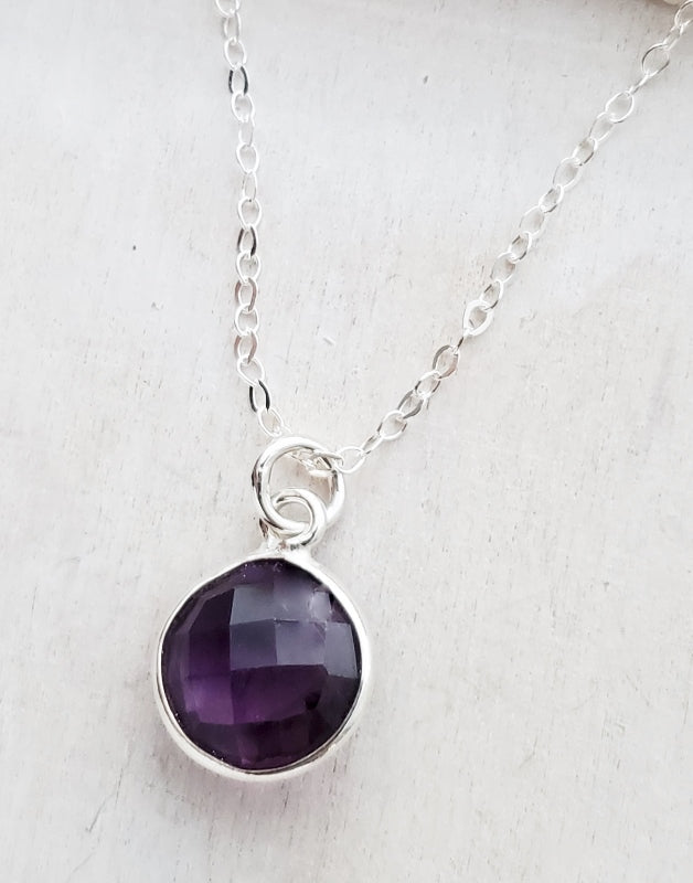 Silver Round Amethyst Necklace