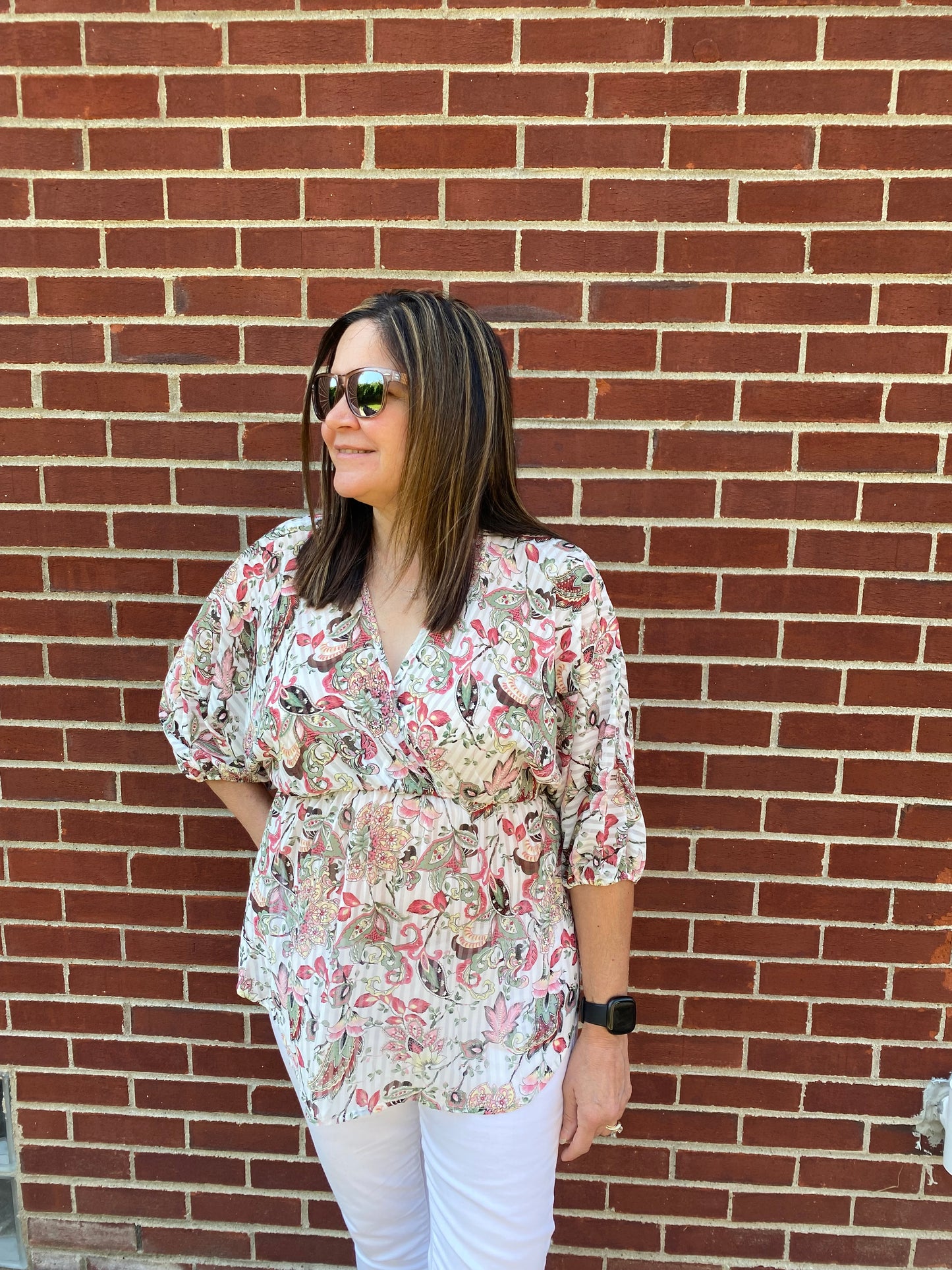 Floral Print V Neck Chiffon Blouse