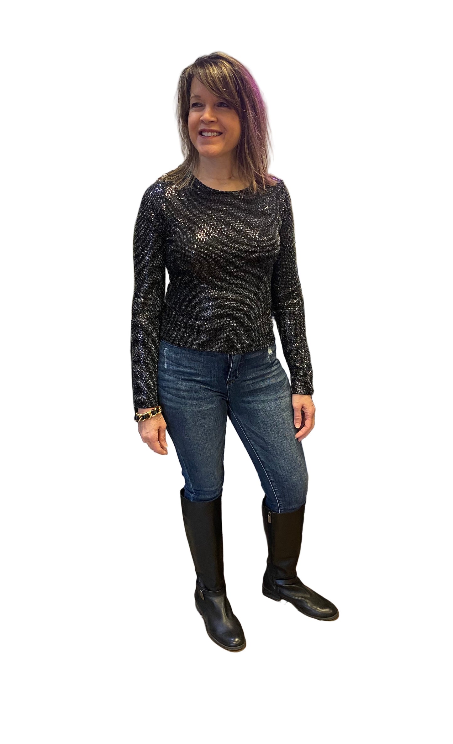 Sequins Long Sleeve Crop Top