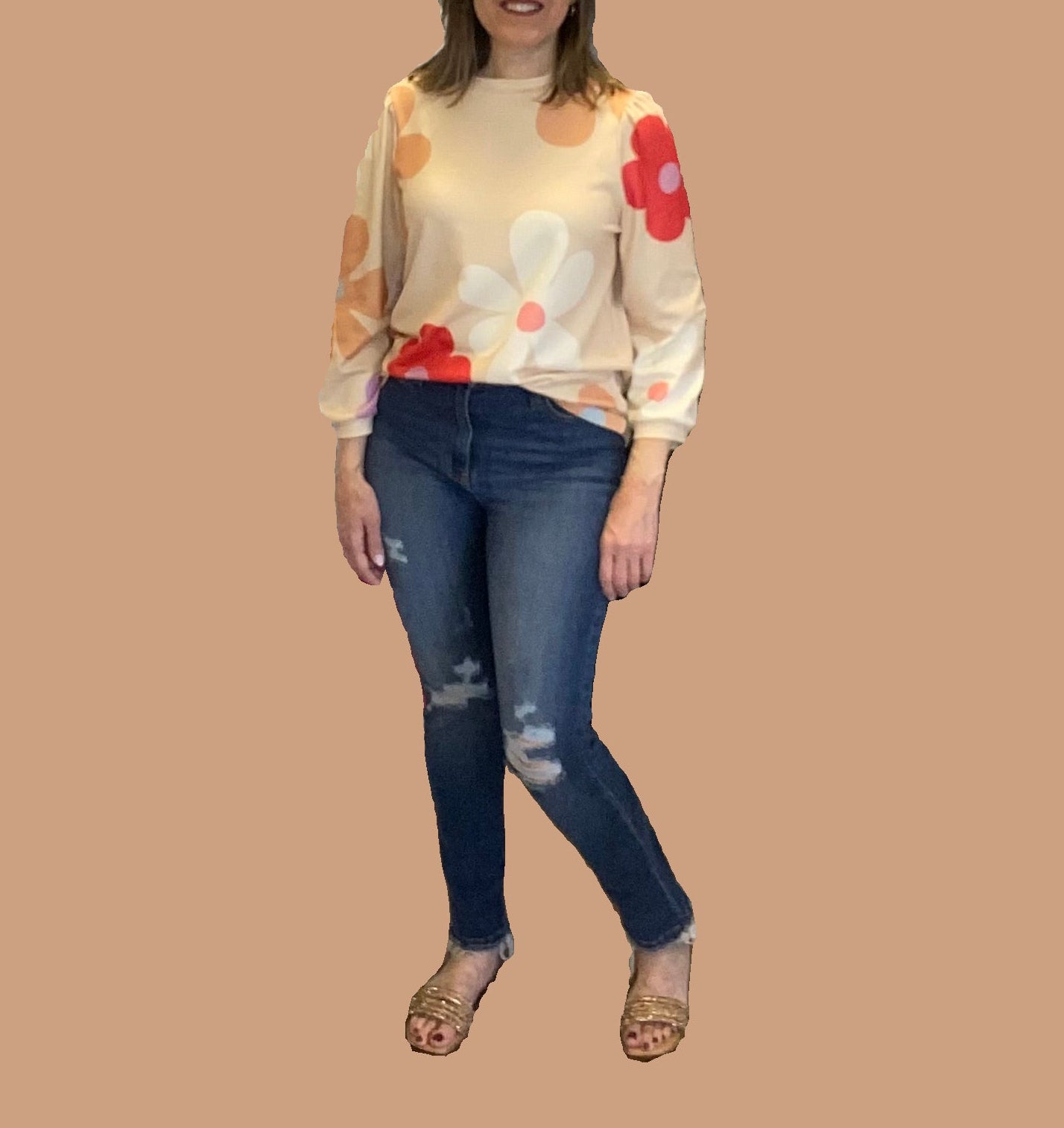 Flower Print Bracelet Sleeve Top