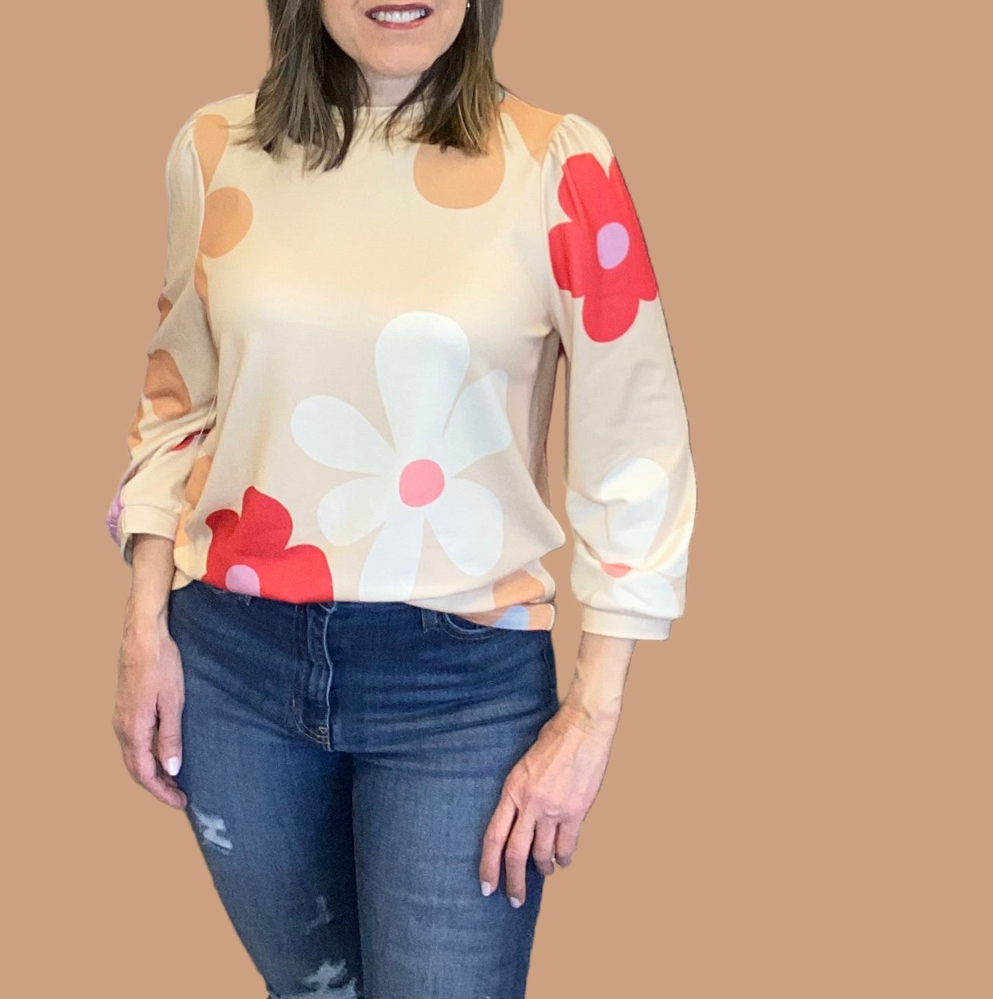 Flower Print Bracelet Sleeve Top