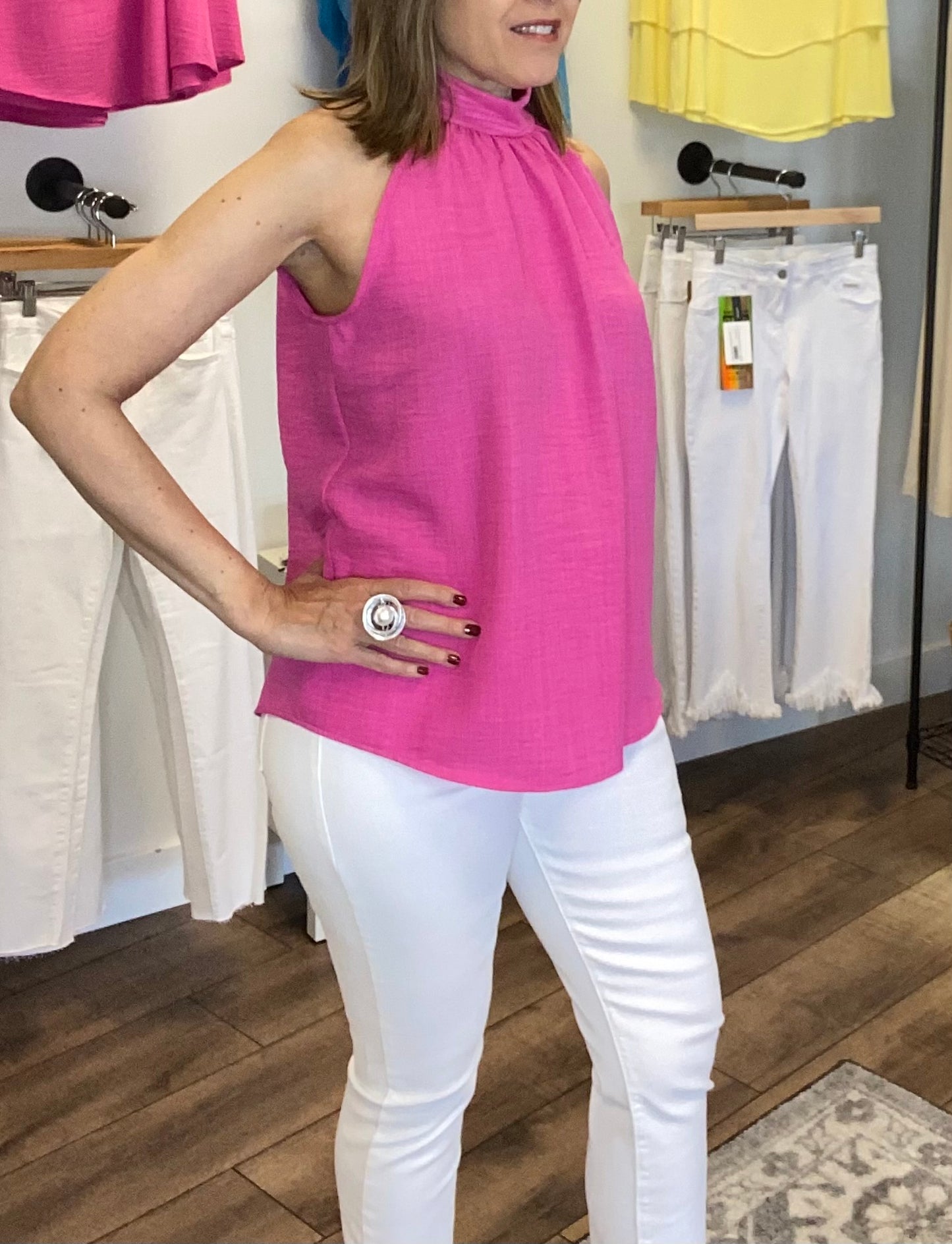 Pleated Neck Halter Top