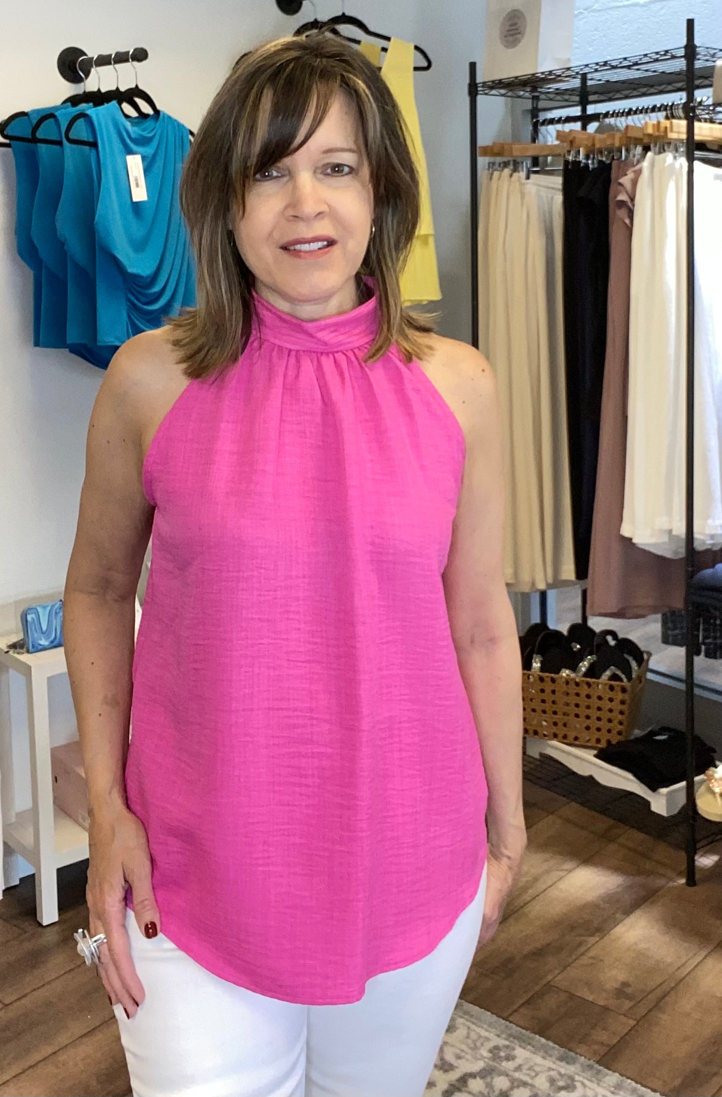 Pleated Neck Halter Top