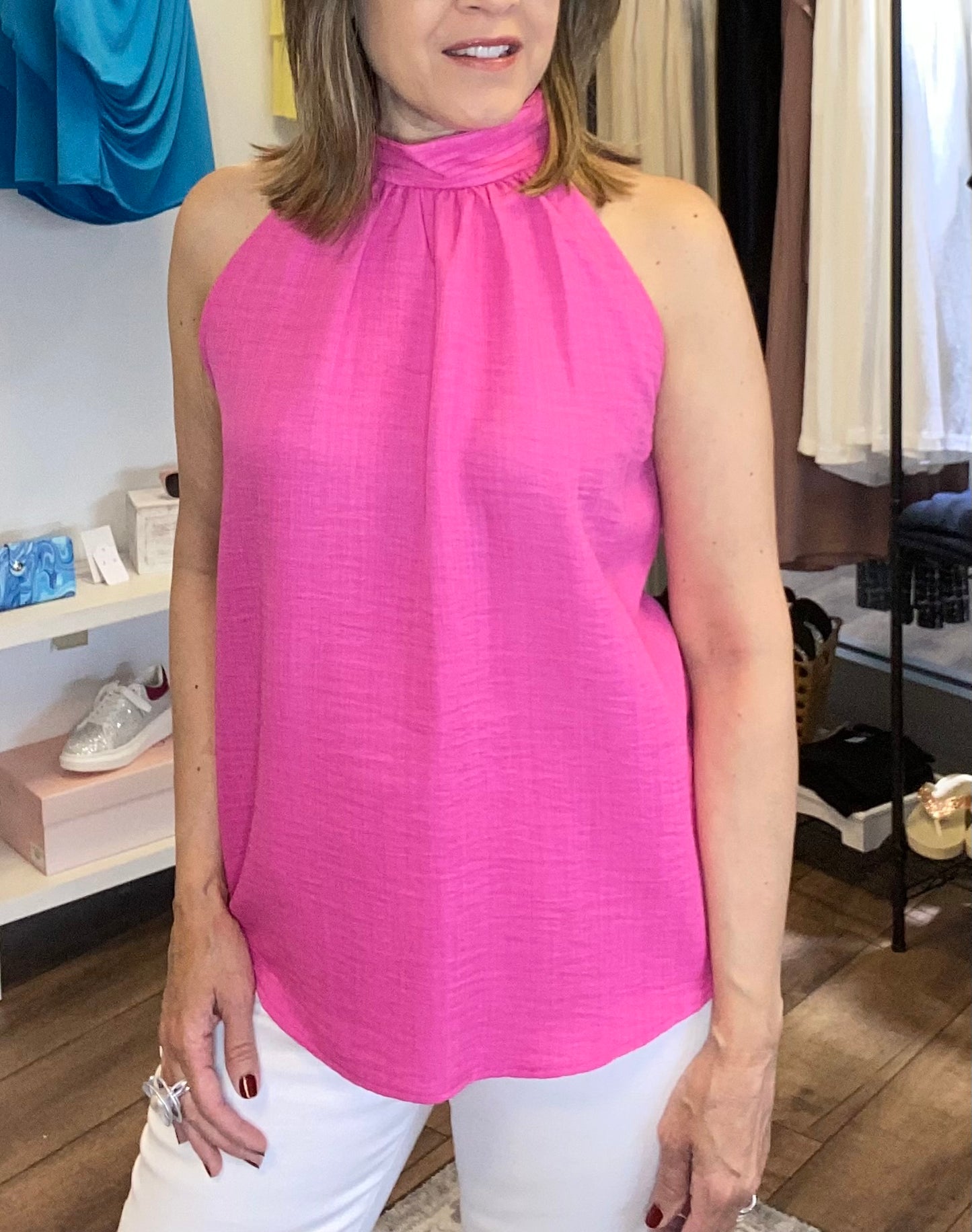 Pleated Neck Halter Top