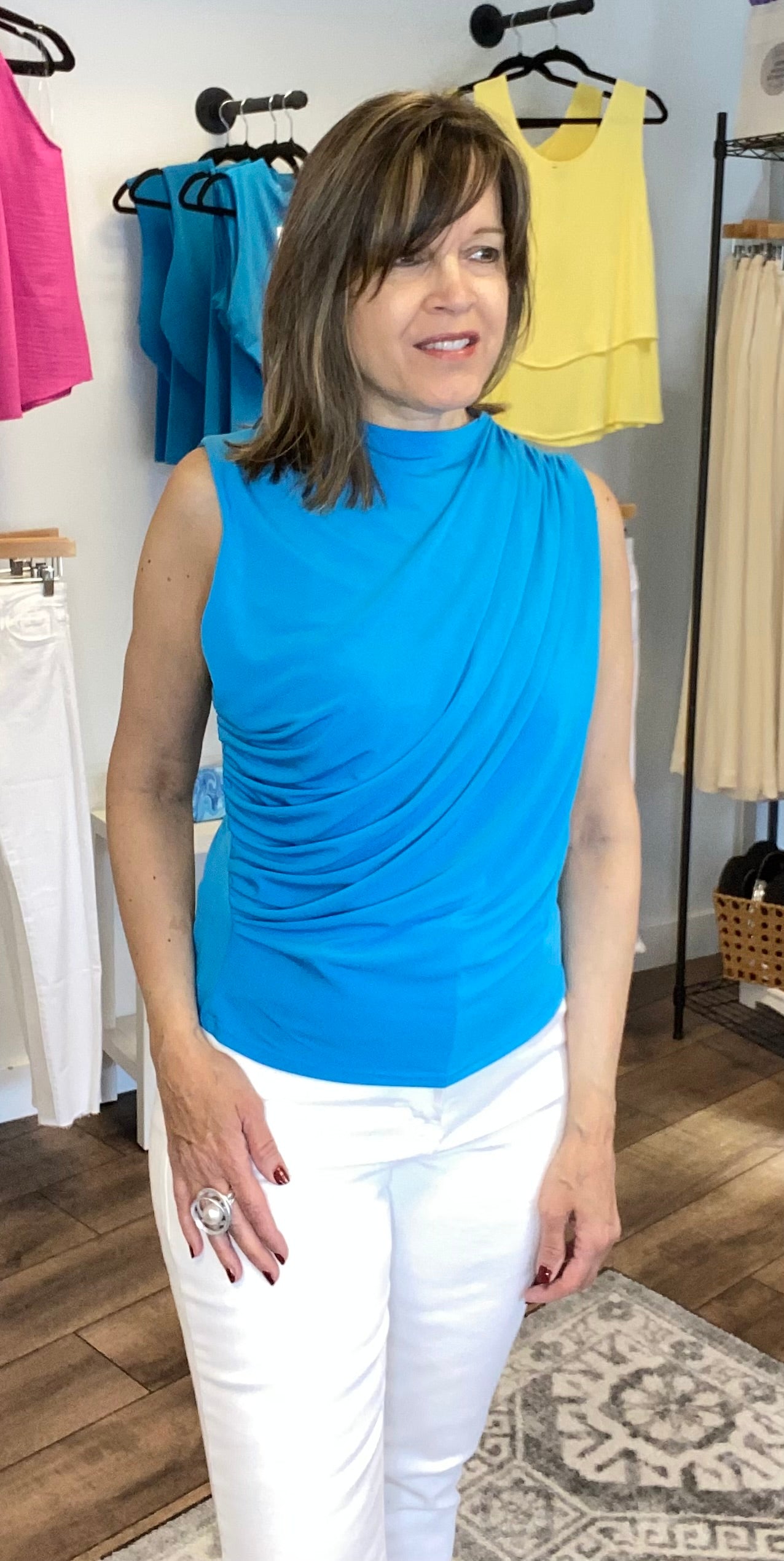 High Neck Drape Detail Top