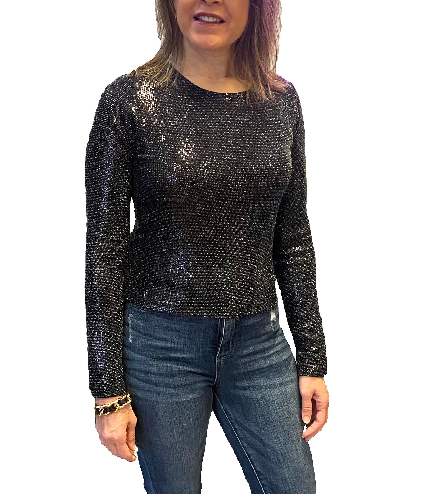 Sequin Long Sleeve Crop