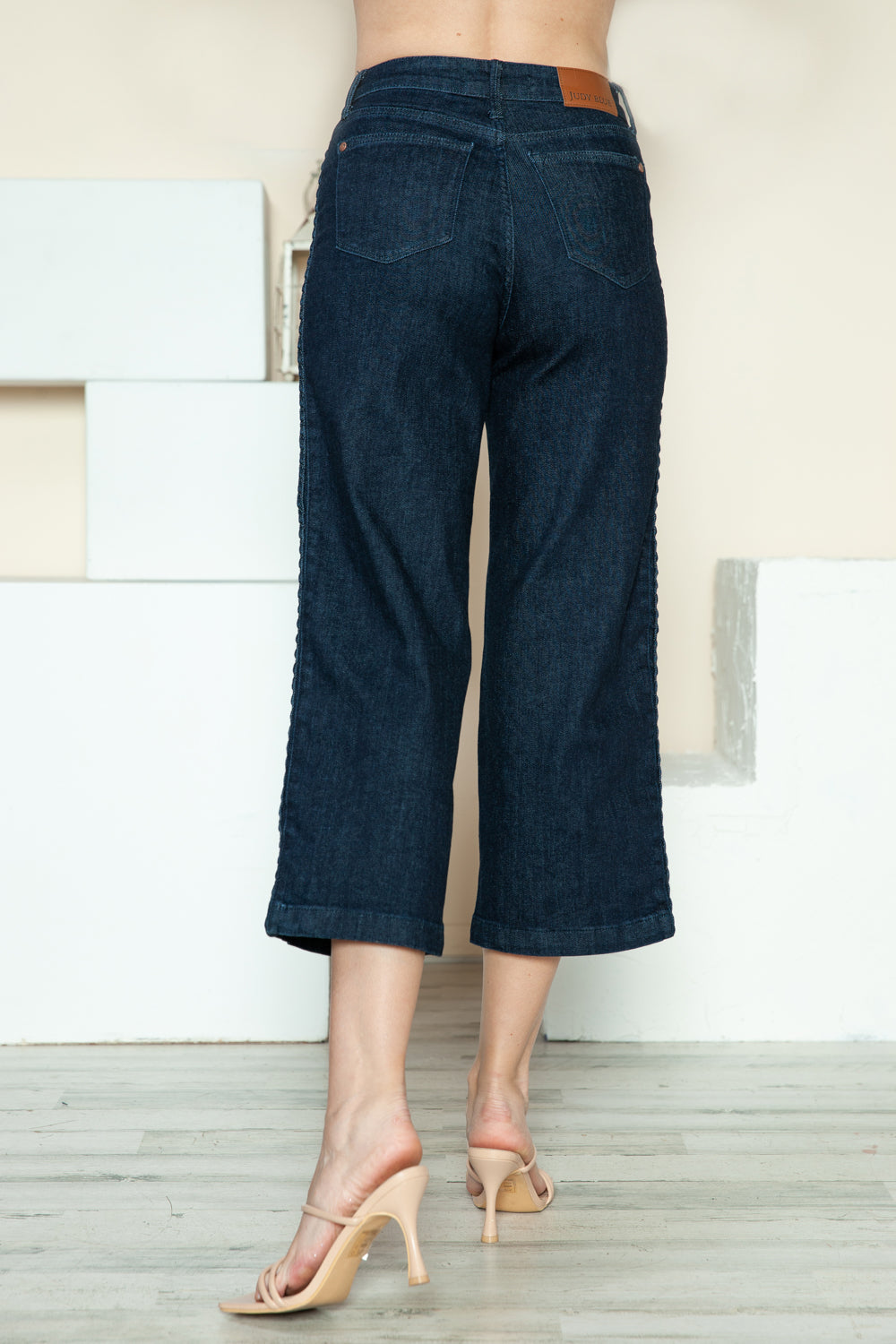 Braid Detail Crop Wide Leg Jeans