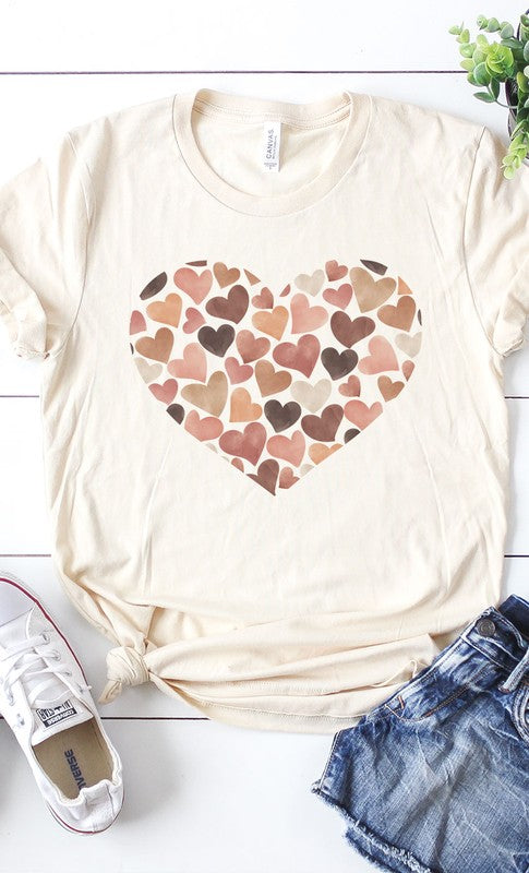 Watercolor Hearts Earthy Pink & Brown Graphic Tee *Online Exclusive*