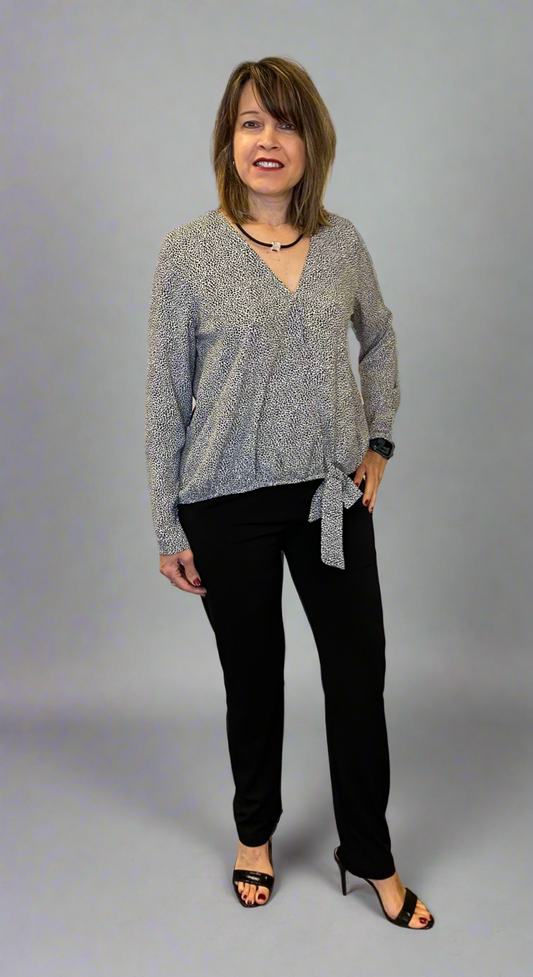 Black & White Print Surplice Top