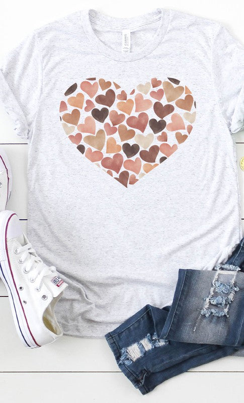 Watercolor Hearts Earthy Pink & Brown Graphic Tee *Online Exclusive*