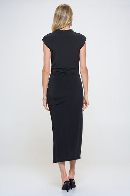 Capsleeve Ruched Dress with Slit *Online Exclusive*