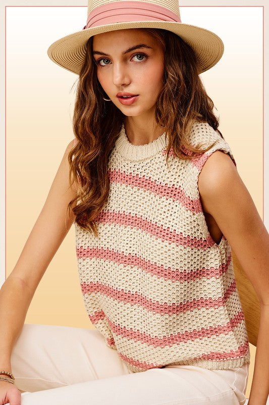 Chunky Stripe Sleeveless Sweater Top *Online Exclusive*