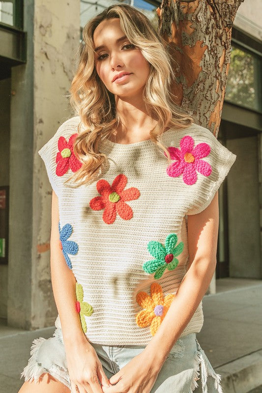 Crochet Flower Embroidery Knit Top *Online Exclusive*
