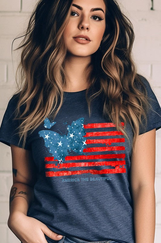 Butterfly USA Flag Graphic T Shirts *Online Exclusive*