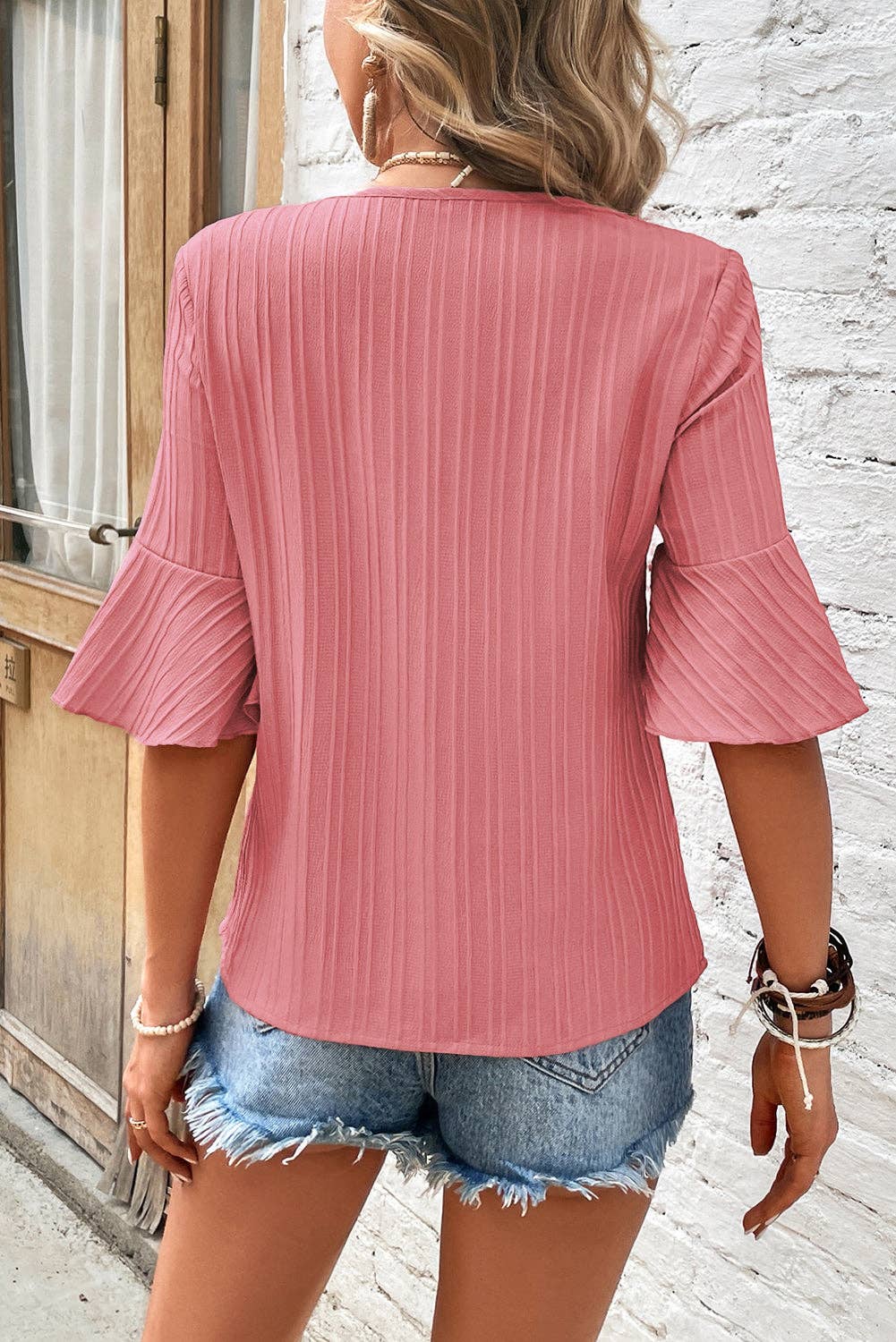 Capri Ruffled Half Sleeve Textured Top