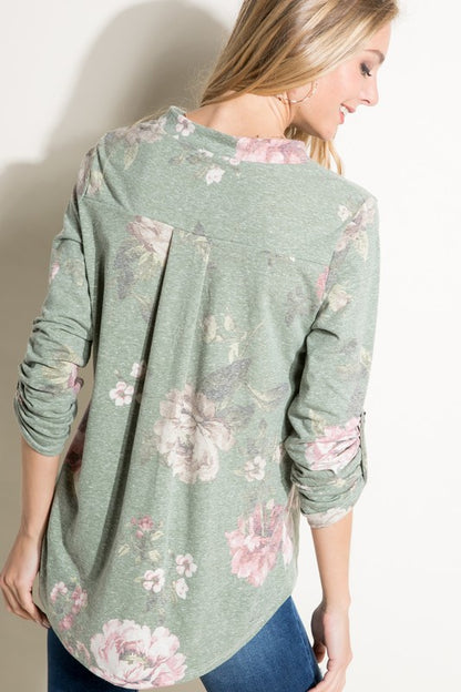 Floral Jersey Split Neck Top *Online Exclusive*