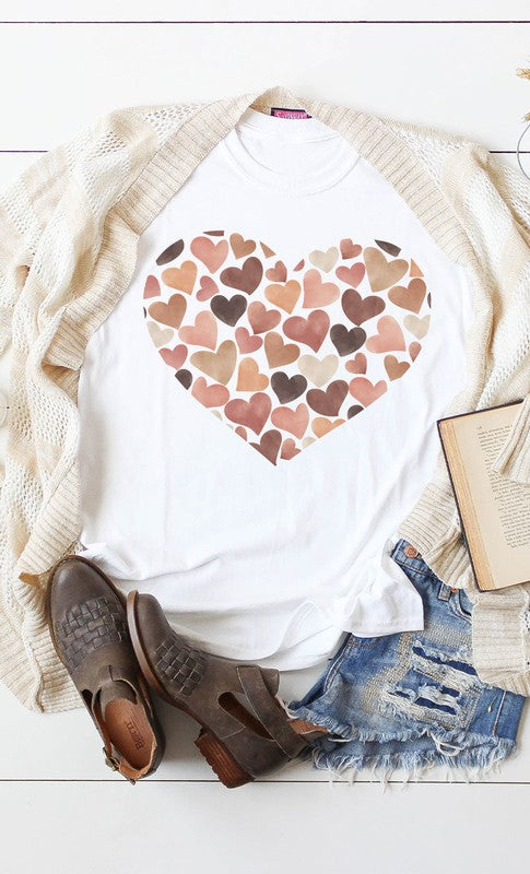 Watercolor Hearts Earthy Pink & Brown Graphic Tee *Online Exclusive*