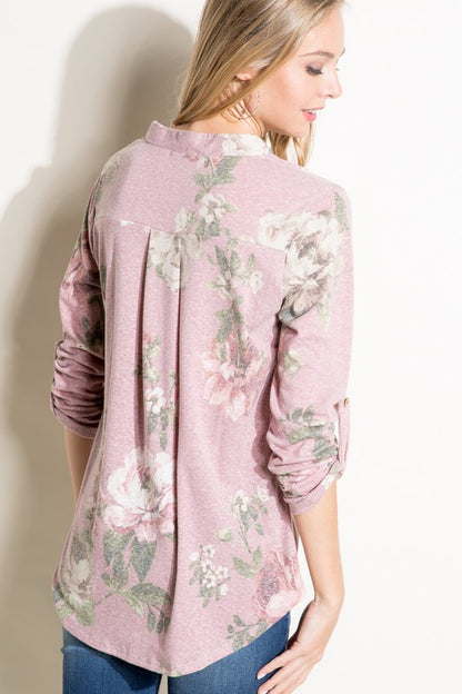 Floral Jersey Split Neck Top *Online Exclusive*