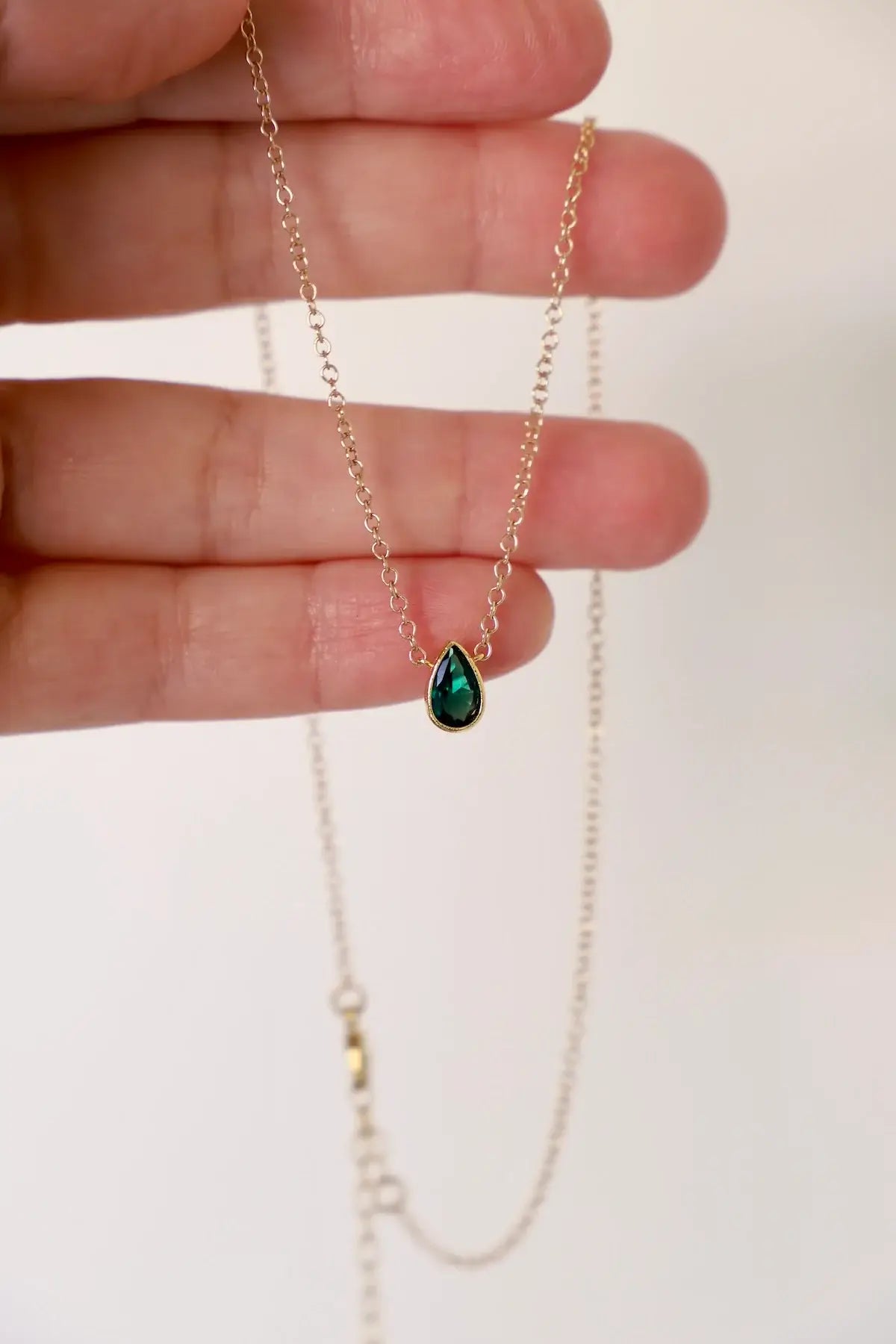 EMERALD CZ PEAR DROP NECKLACE