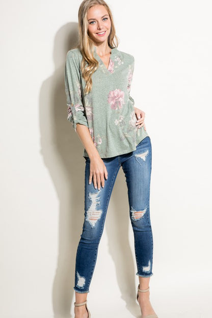 Floral Jersey Split Neck Top *Online Exclusive*