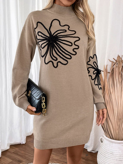 Perfee Flower Mock Neck Sweater Dress *ONLINE EXCLUSIVE