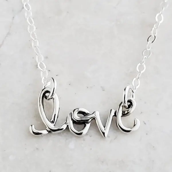 Cursive Love Necklace Silver