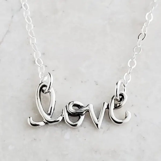 Cursive Love Necklace Silver