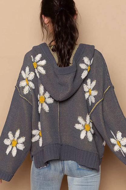 Floral Hooded Hi-Low Sweater