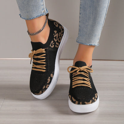 Lace Up Leopard Flat Sneakers