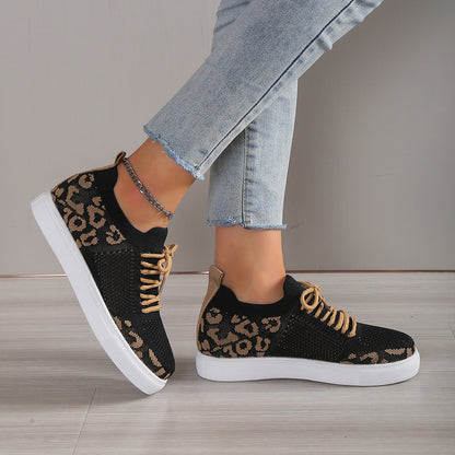 Lace Up Leopard Flat Sneakers