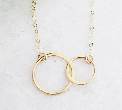 Gold Two Intertwined Circle Necklace