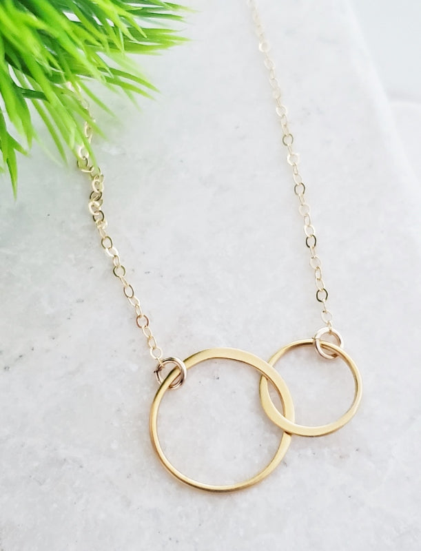 Gold Two Intertwined Circle Necklace