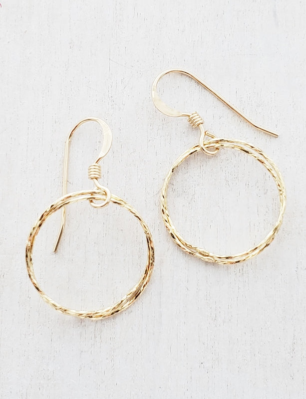 Gold Diamond Cut Circle Earrings