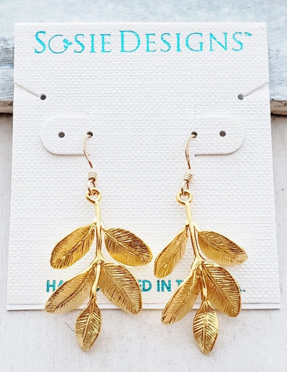 Organic Branch Leaf Gold Earrings