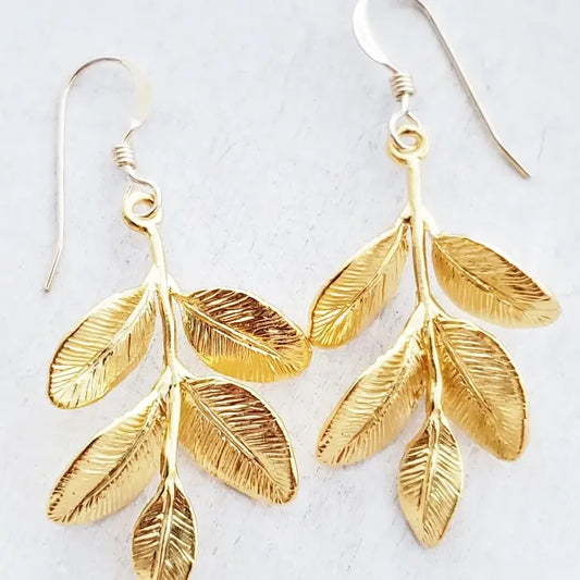 Organic Gold Branch Leaf Earrings