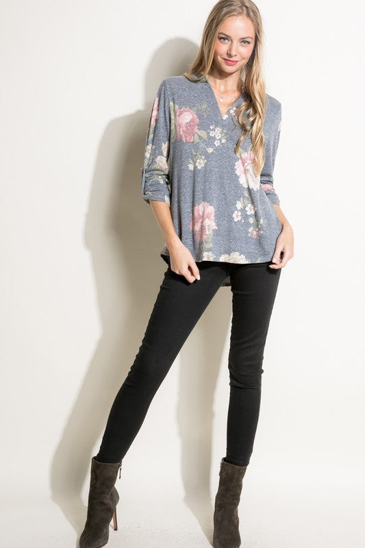 Floral Jersey Split Neck Top *Online Exclusive*