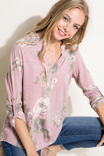 Floral Jersey Split Neck Top *Online Exclusive*