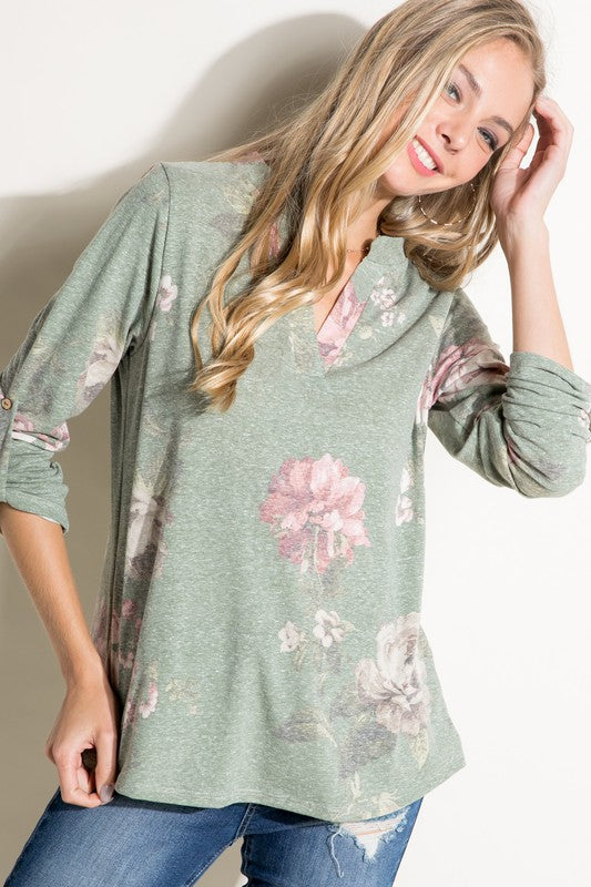 Floral Jersey Split Neck Top *Online Exclusive*