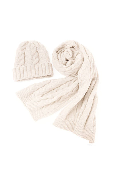 Cable Knit Beanie and Scarf Set